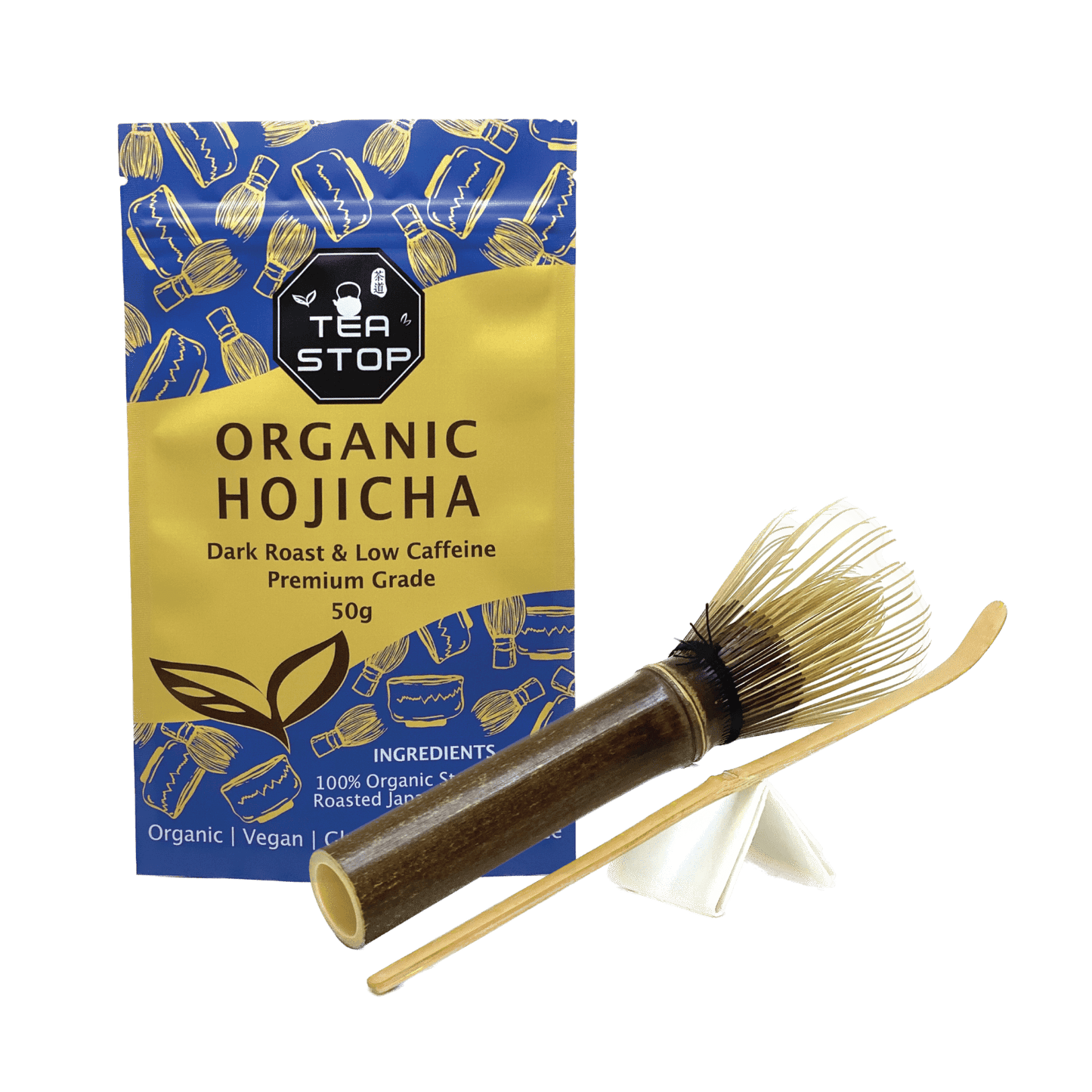 Long Handle Matcha Set with Organic Hojicha โ Smooth Roasted Tea Kit 2pc Matcha sets