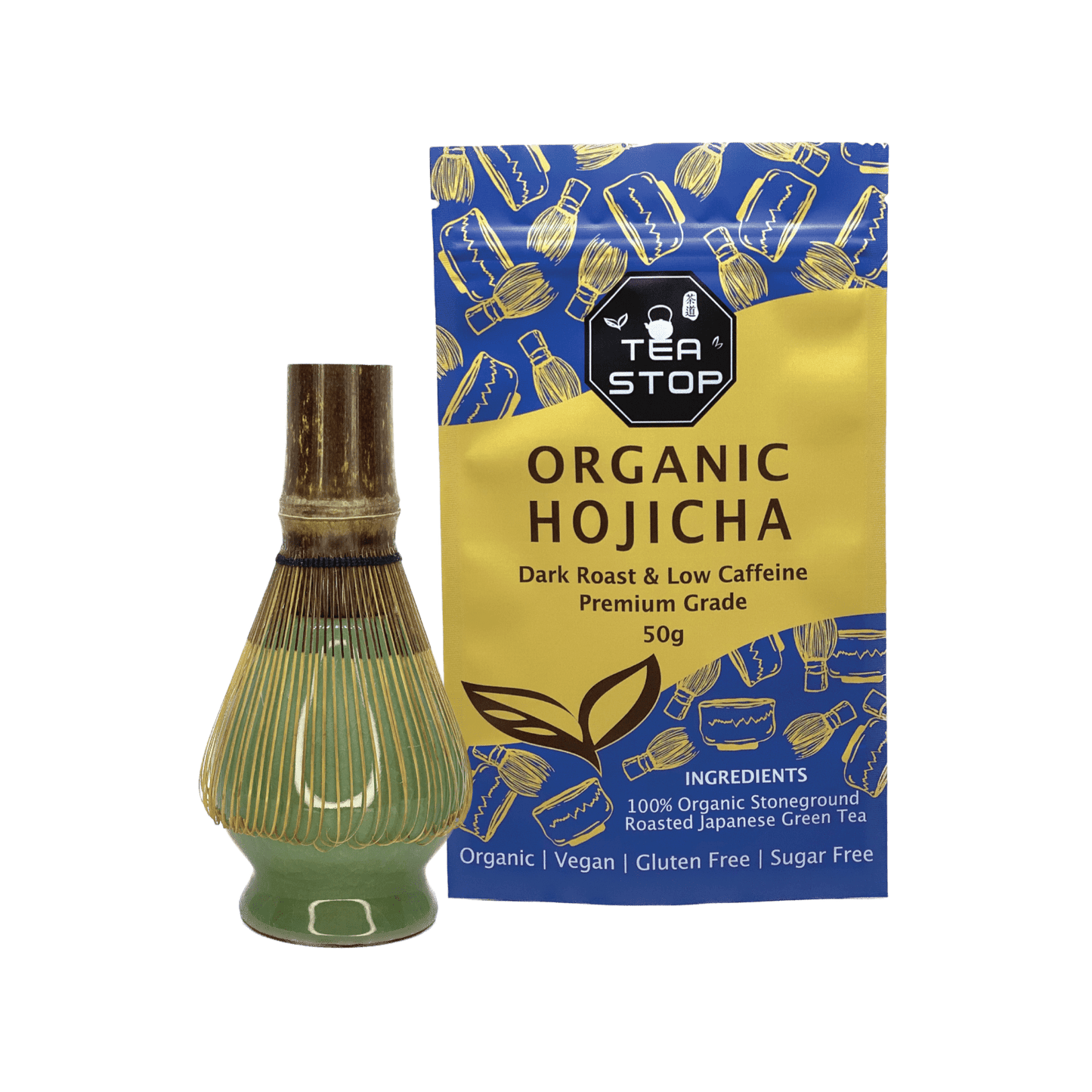 Matcha Set with Organic Hojicha – Roasted Green Tea Ritual Kit 2pc Matcha sets