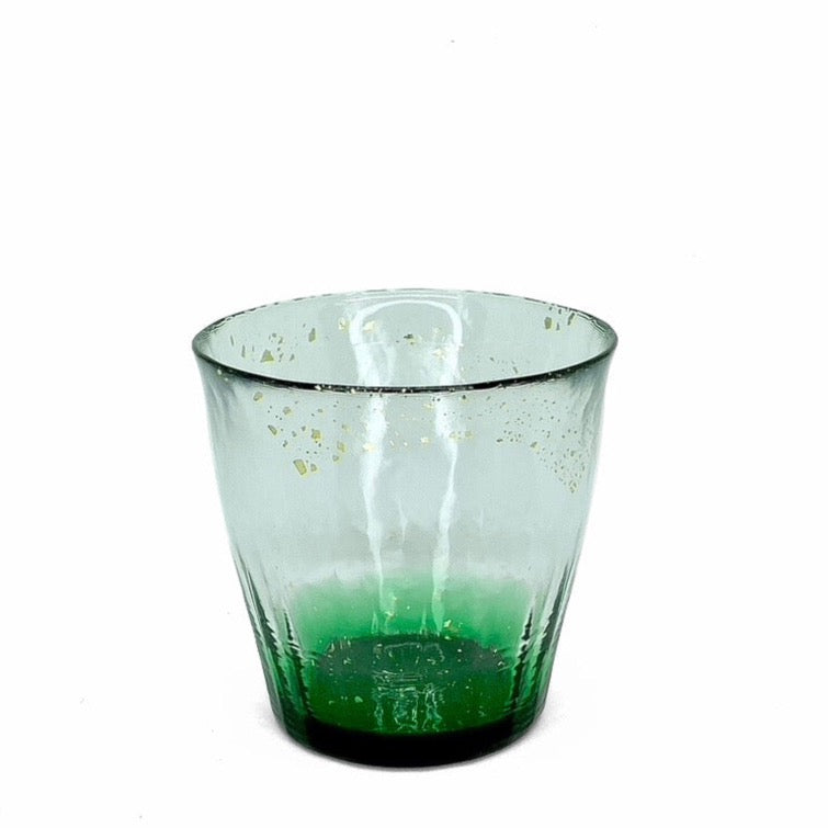HYŌKA GOLD ACCENTED HANDBLOWN ROCK GLASS GREEN - Tea Stop