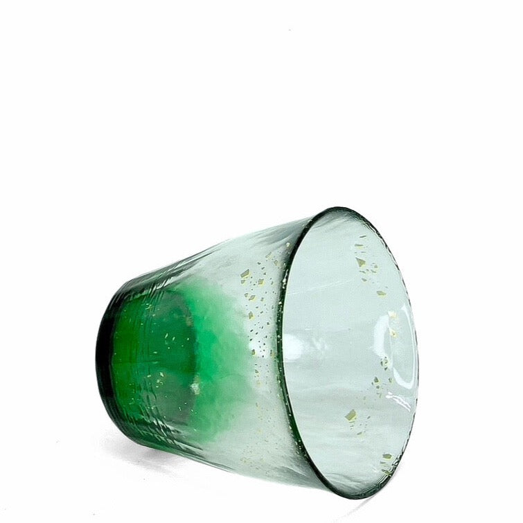 HYŌKA GOLD ACCENTED HANDBLOWN ROCK GLASS GREEN - Tea Stop