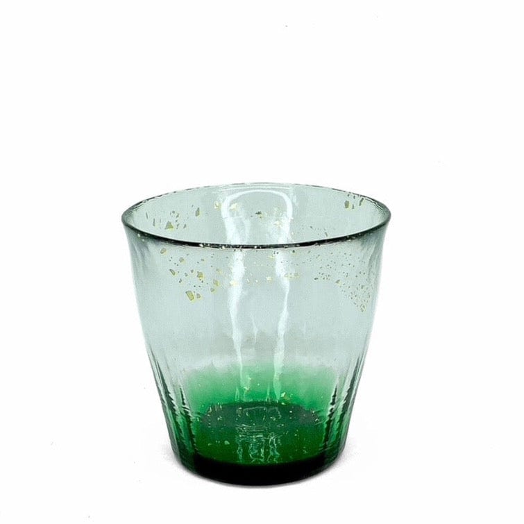 HYŌKA GOLD ACCENTED HANDBLOWN ROCK GLASS GREEN Glassware