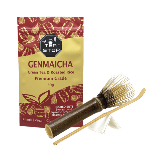 Long Handle Matcha Set with Genmaicha – Roasted & Ready 2pc Matcha sets