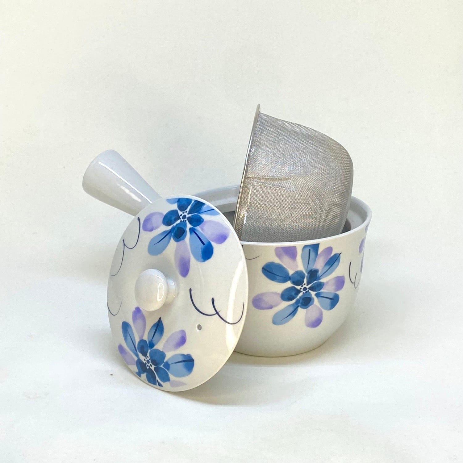Purple and Blue Floral Side-handle Teapot Teapots